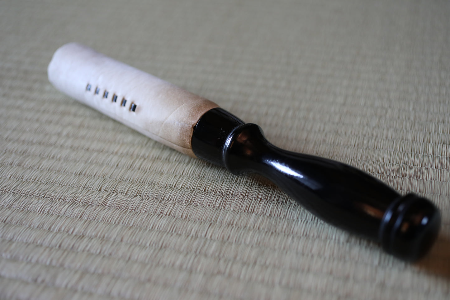 Antique Japanese Bronze Buddhist Singing Bowl, Black Lacquered Stand, Signed (W11.8 in/30cm)