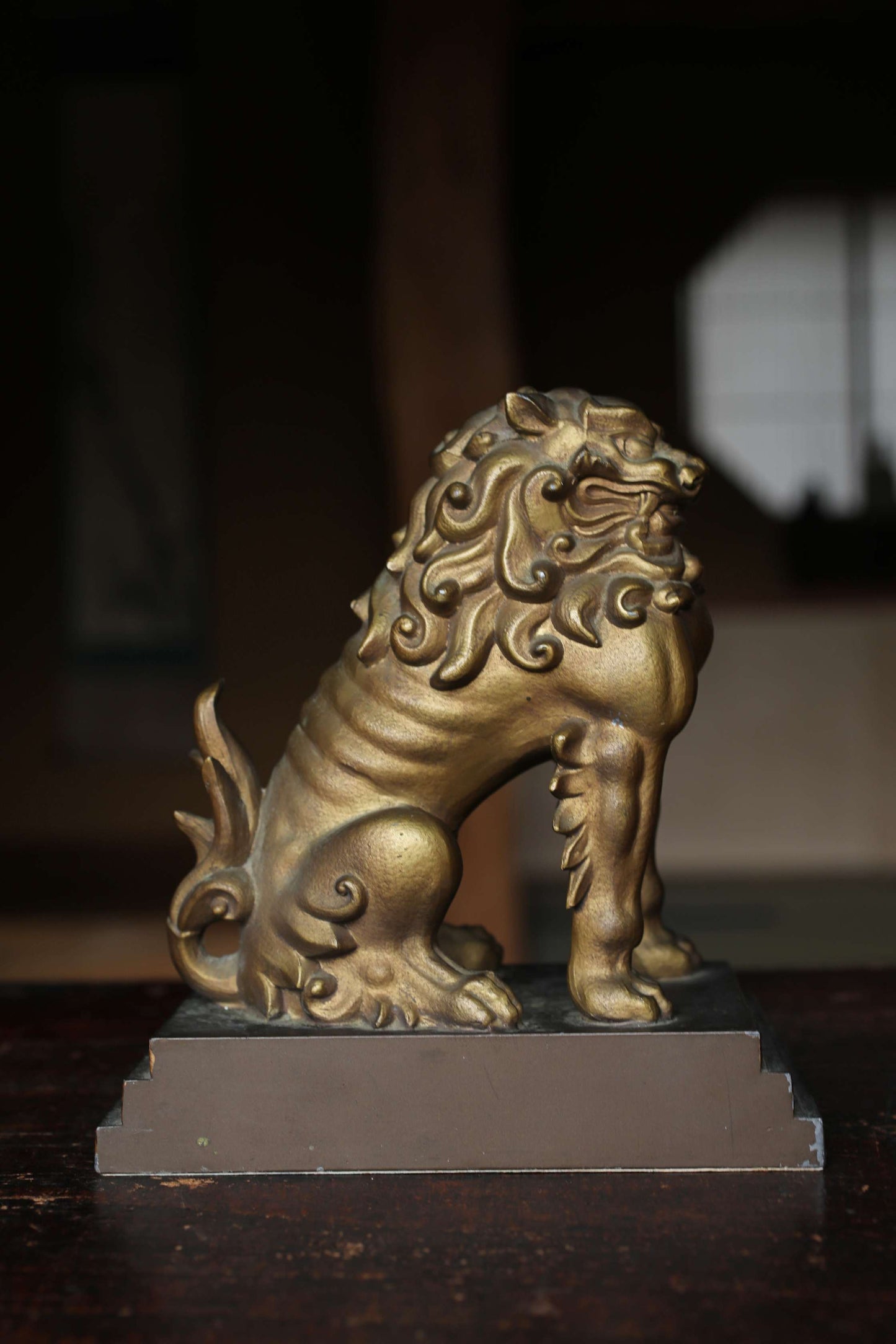 Antique Bronze alloy Komainu Lions pair, Shinto Shrine Guardian Ornament, Bookends,