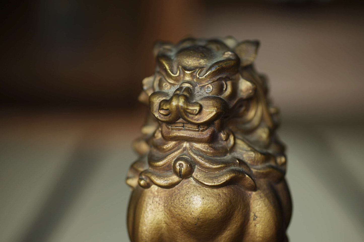 Antique Bronze alloy Komainu Lions pair, Shinto Shrine Guardian Ornament, Bookends,