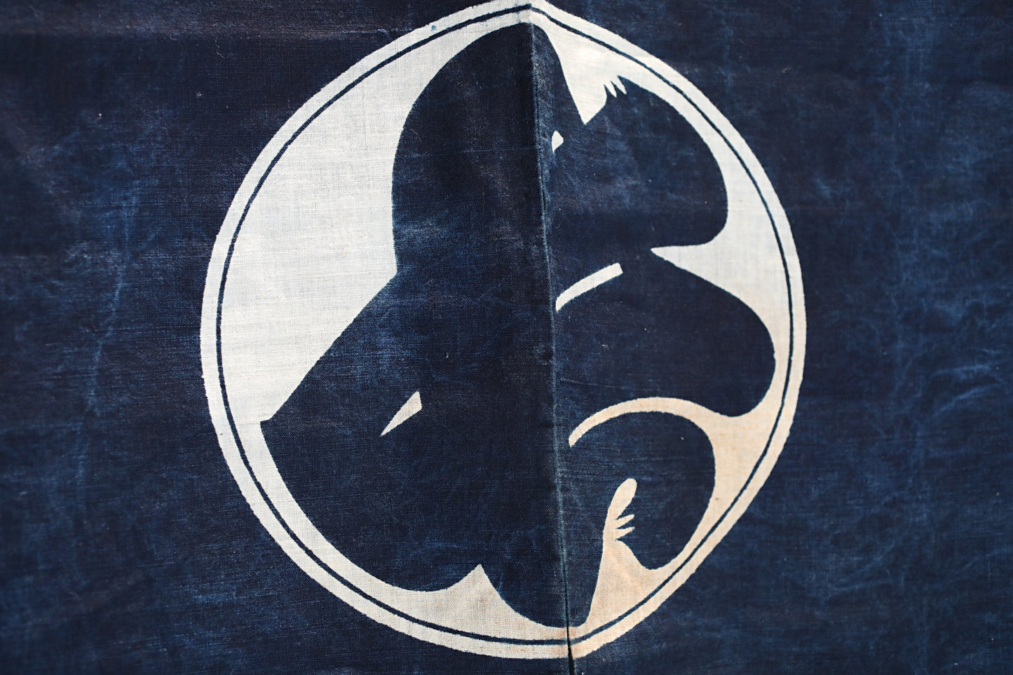 Antique Japanese Noren Curtain – Indigo Cotton Room Divider, Edo Era Crest Design