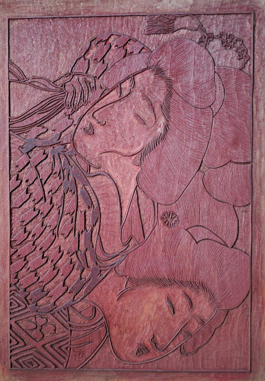 Vintage Japanese Woodblock Print: Kimono Women, Signed 12.1in/30.7cm