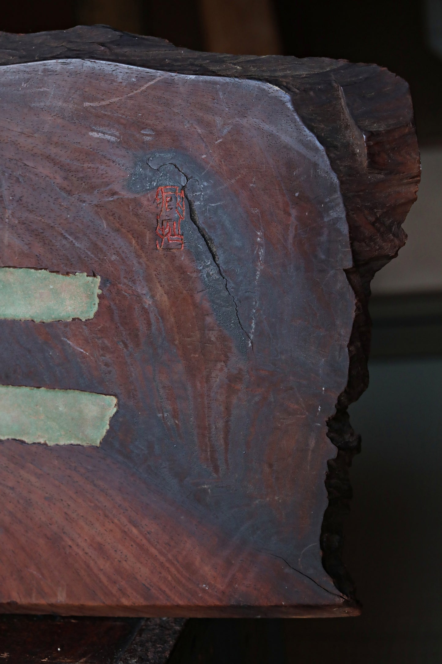 Japanese antique furniture wooden signboard for tea room "二六荘", wood carving Kanji calligraphy W26.4in/W67cm