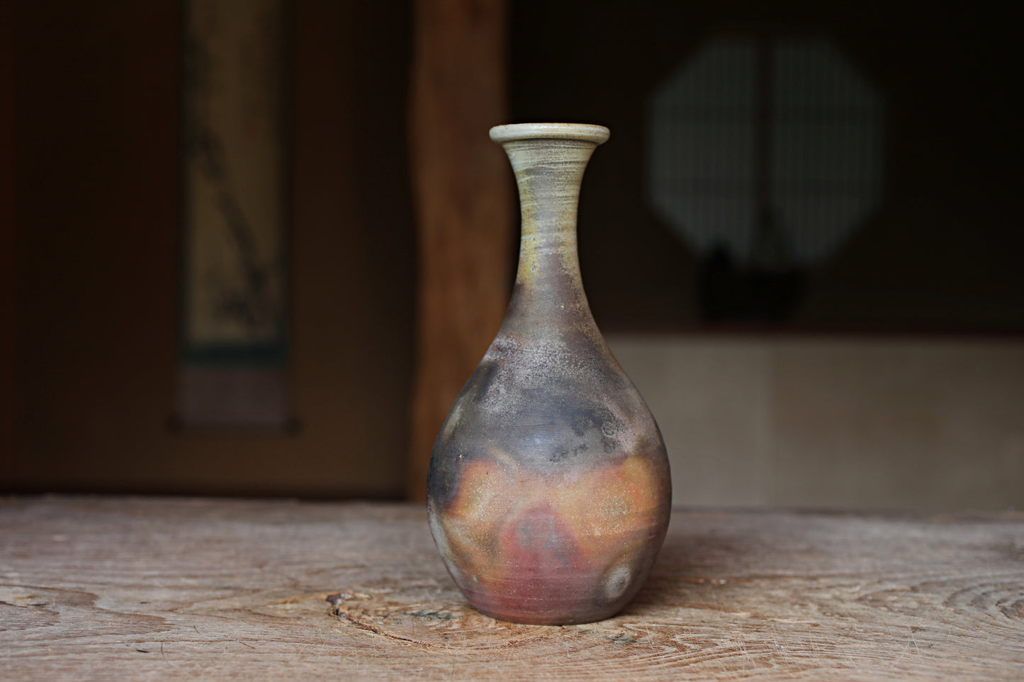 Japanese Bizen Ware Flower Vase: Signed Pottery with Box, for IKEBANA, Tea ceremony