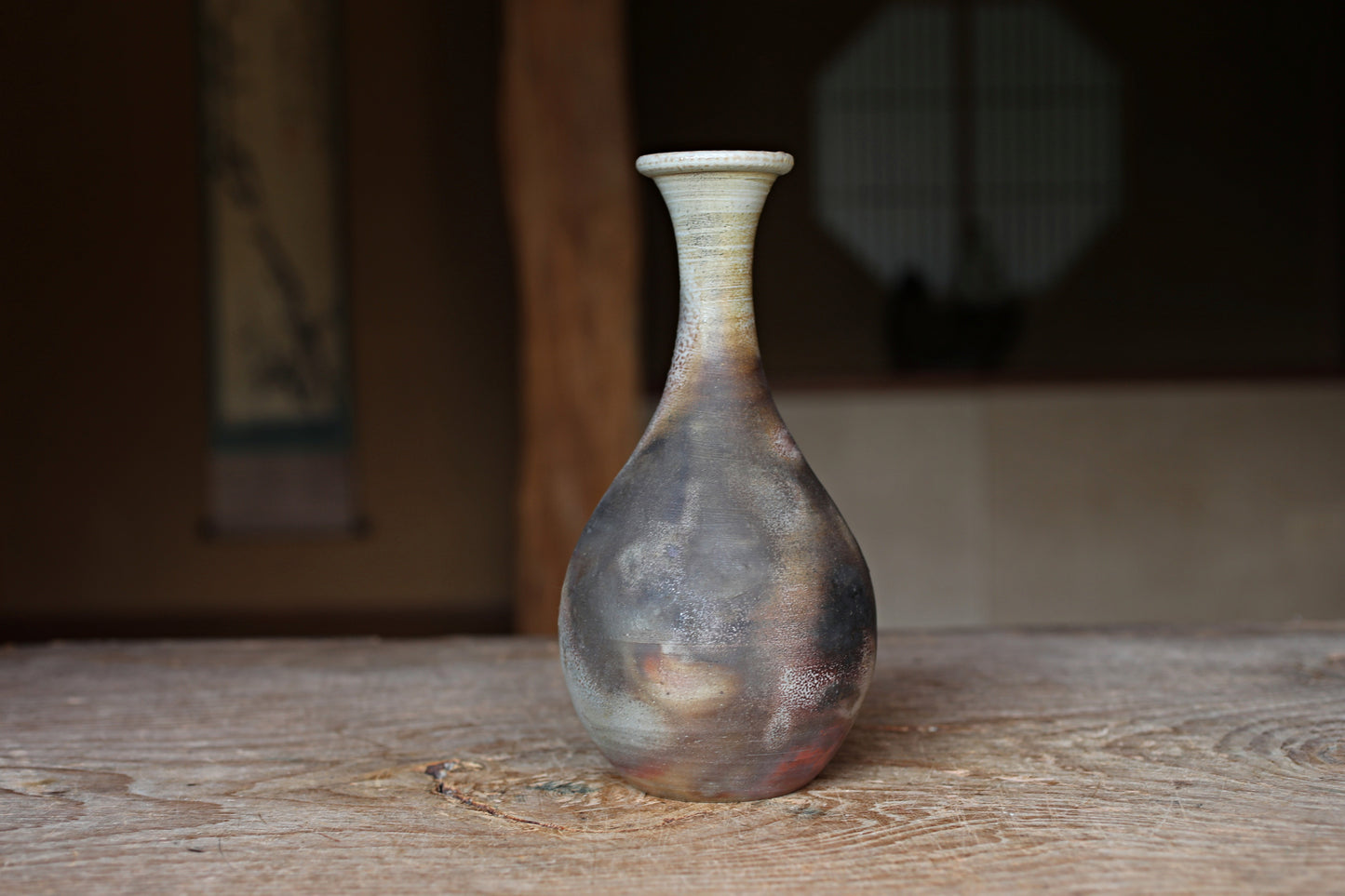 Japanese Bizen Ware Flower Vase: Signed Pottery with Box, for IKEBANA, Tea ceremony