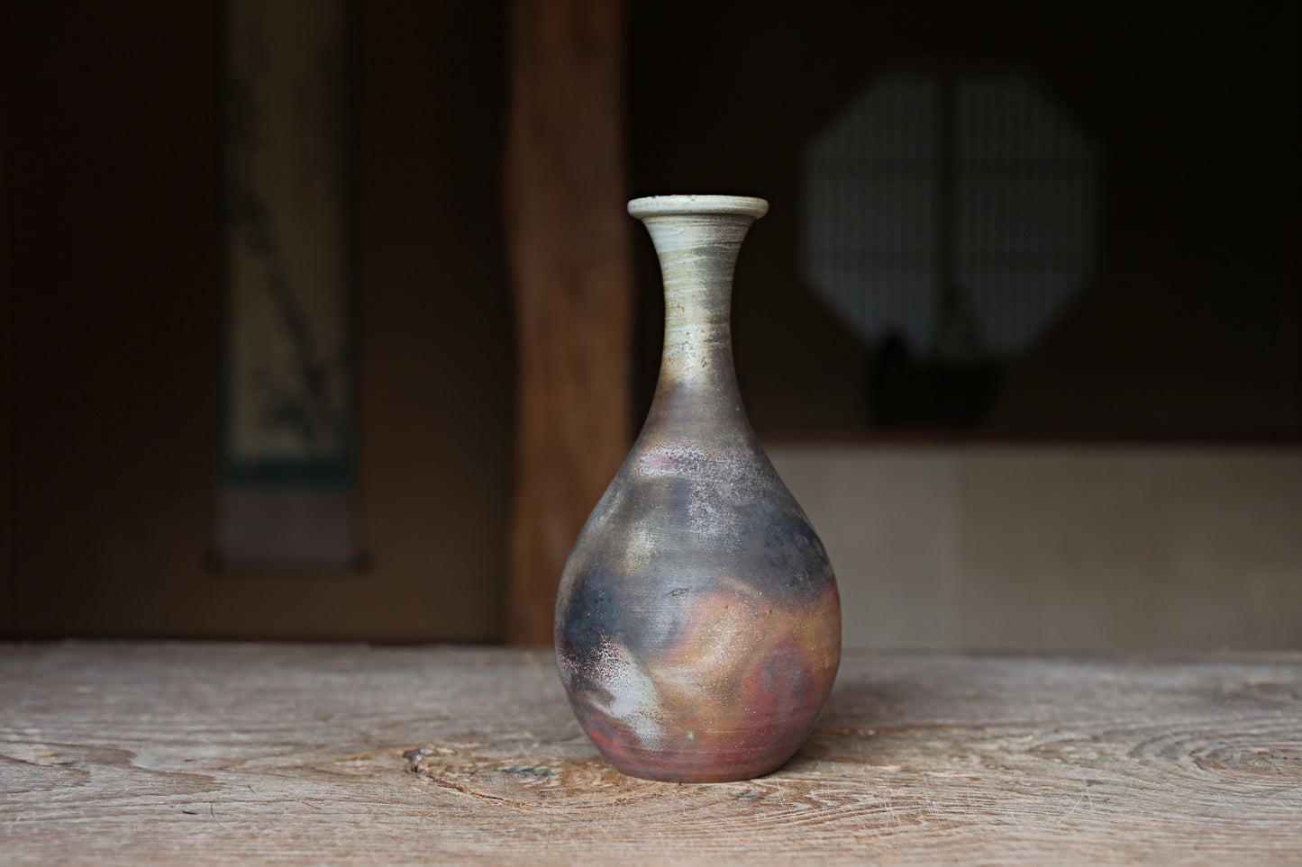 Japanese Bizen Ware Flower Vase: Signed Pottery with Box, for IKEBANA, Tea ceremony