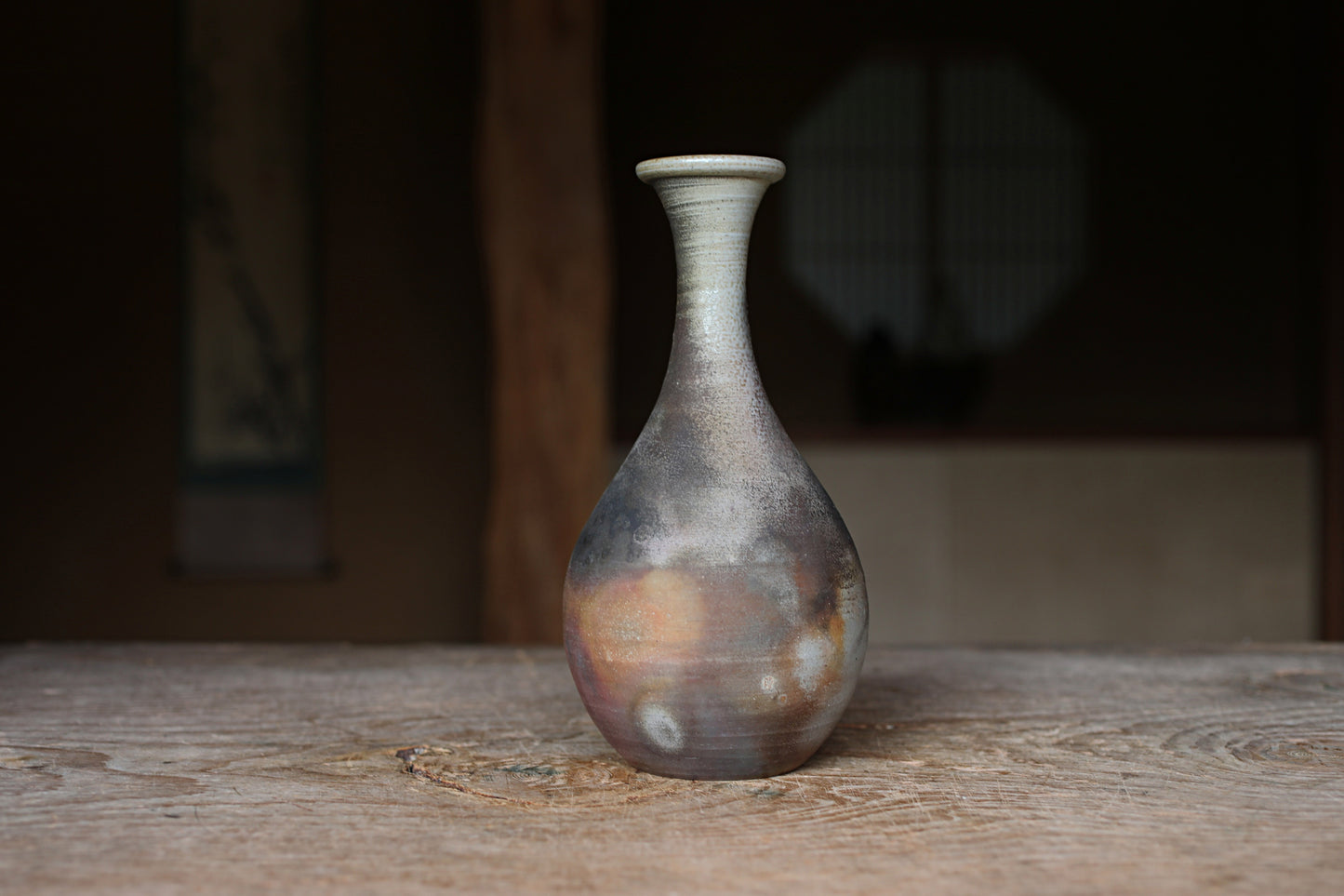 Japanese Bizen Ware Flower Vase: Signed Pottery with Box, for IKEBANA, Tea ceremony