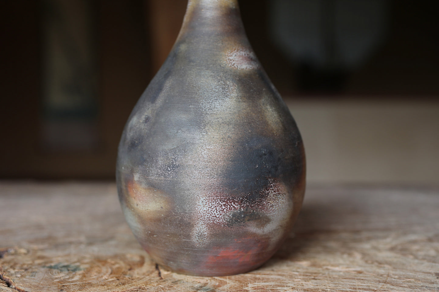 Japanese Bizen Ware Flower Vase: Signed Pottery with Box, for IKEBANA, Tea ceremony