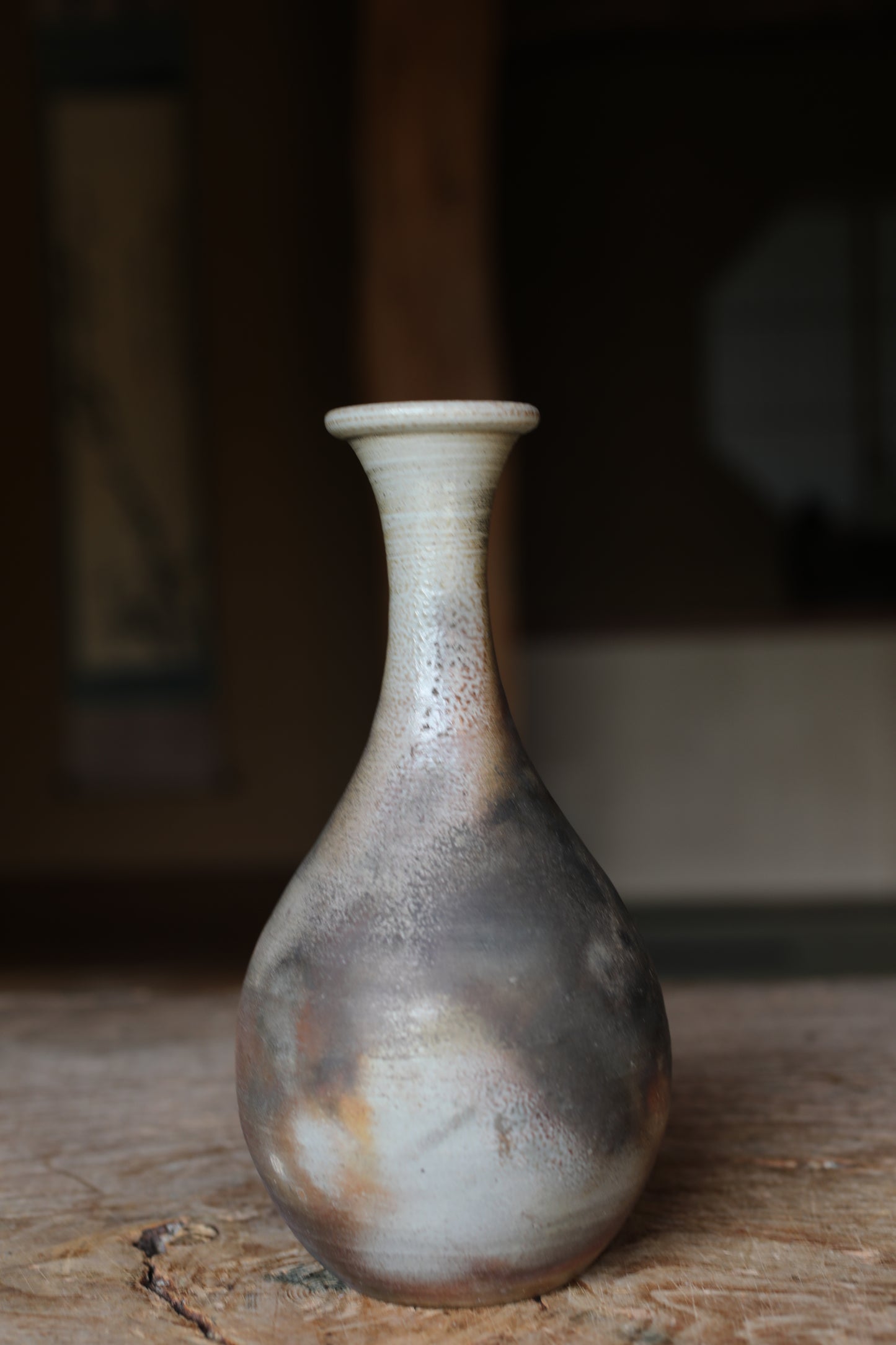 Japanese Bizen Ware Flower Vase: Signed Pottery with Box, for IKEBANA, Tea ceremony