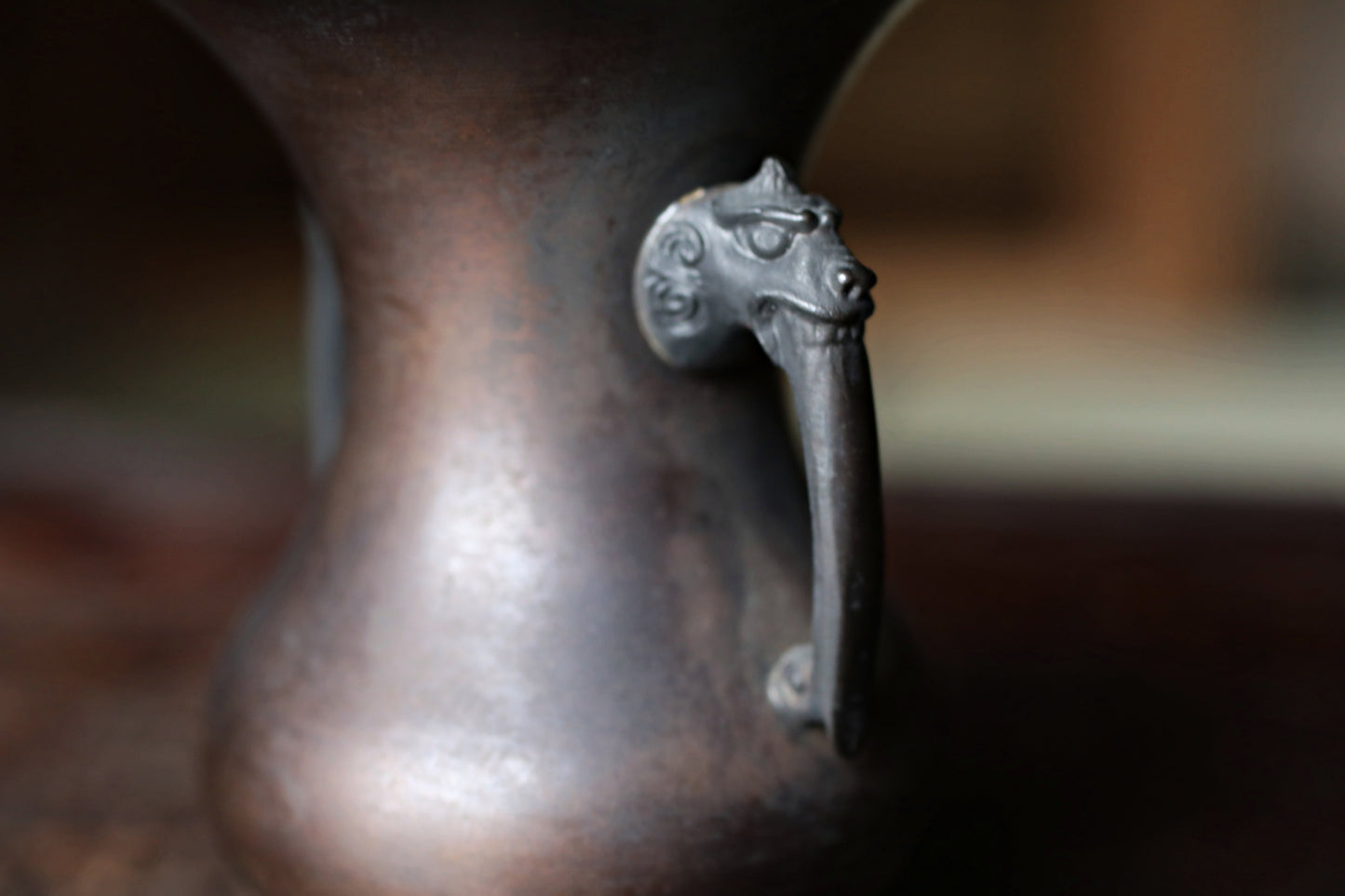 Antique Japanese Bronze Vase, Lion Handles, Signed Soryu, Ikebana Utensil