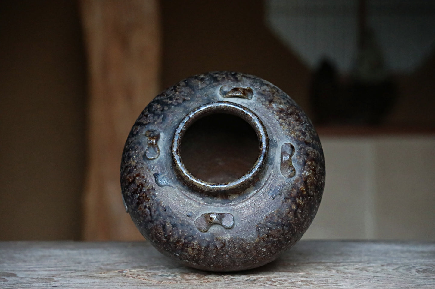 1700s Japanese antique TANBA hand made ceramic jar flower vase Wabi Sabi  H9.4in/H24cm