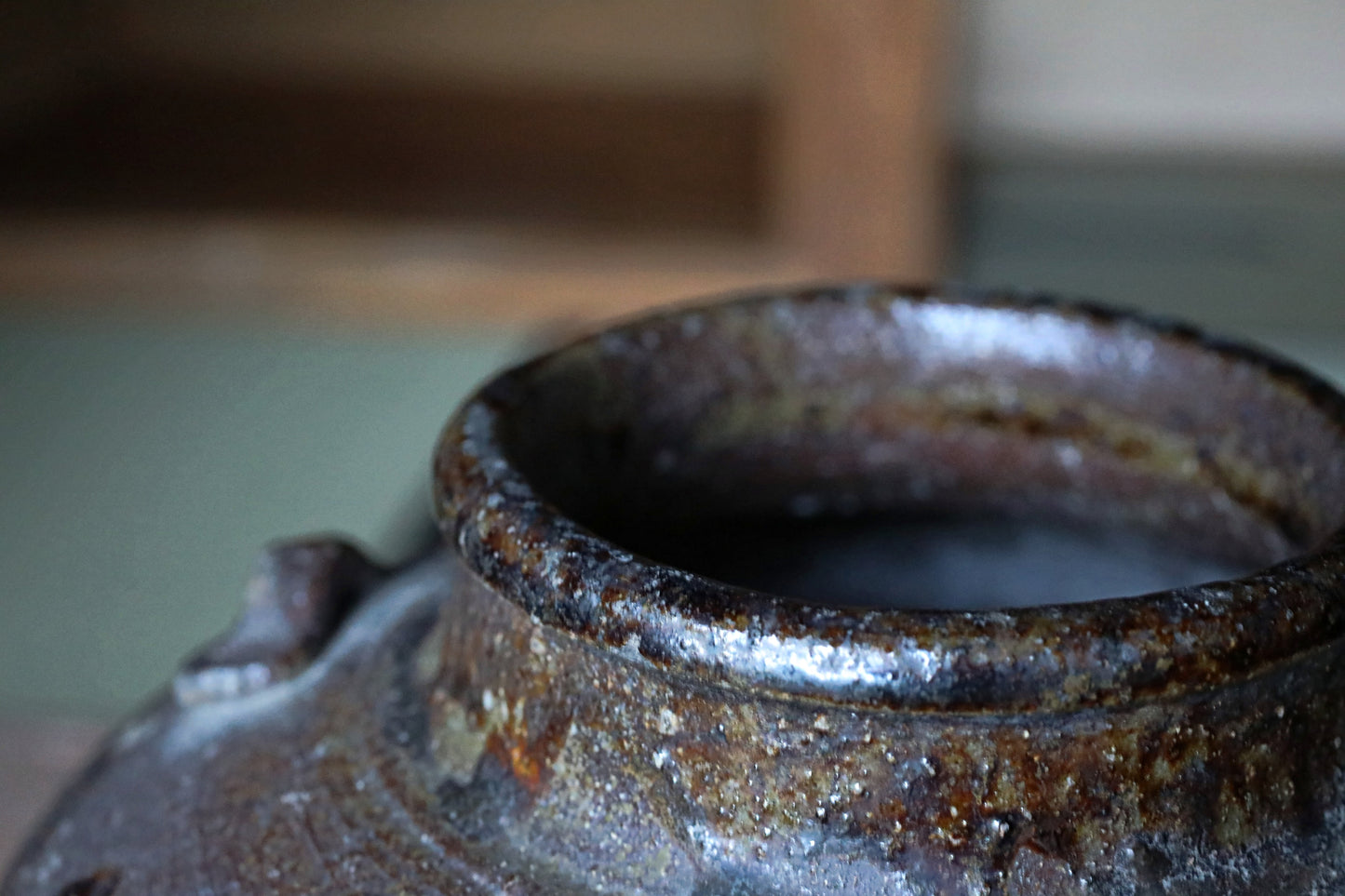 1700s Japanese antique TANBA hand made ceramic jar flower vase Wabi Sabi  H9.4in/H24cm