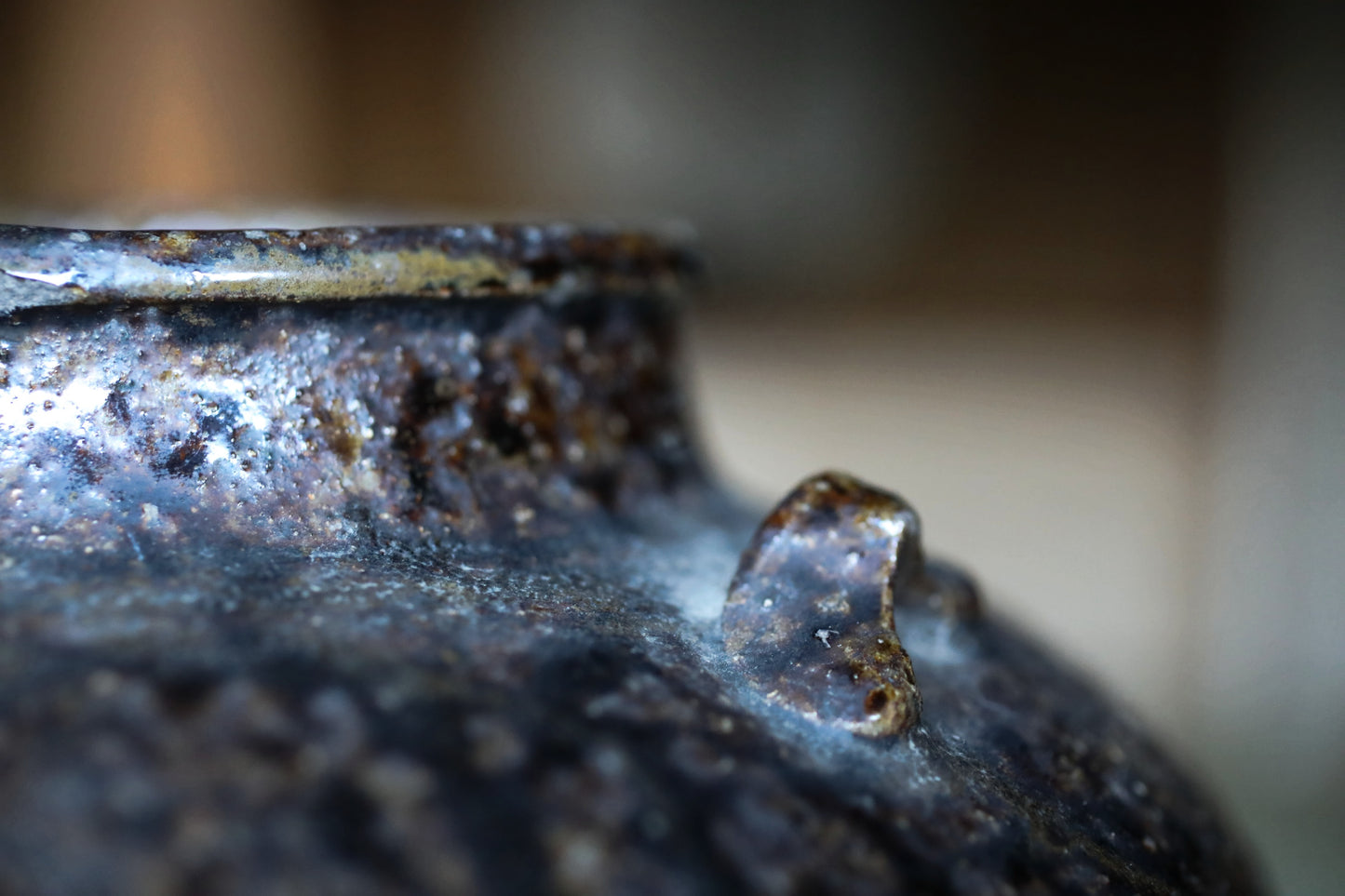 1700s Japanese antique TANBA hand made ceramic jar flower vase Wabi Sabi  H9.4in/H24cm