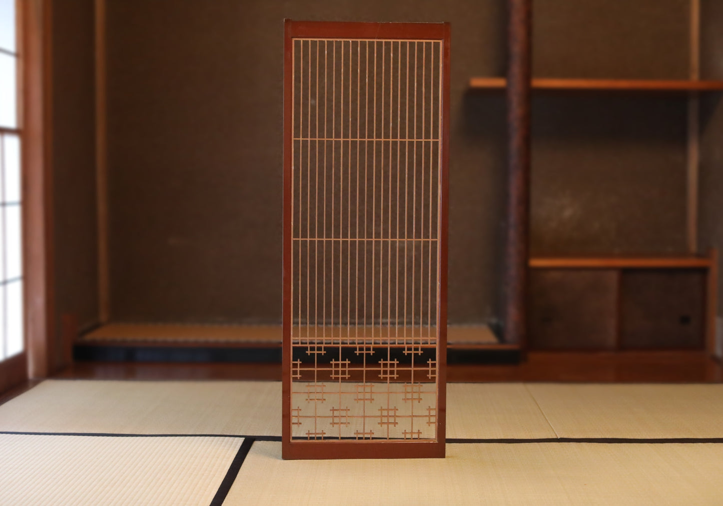 Antique Kumiko Shoji Screen, Japanese Wooden Lattice, furniture panel(H45.7x17.1in/H116×43.5cm)