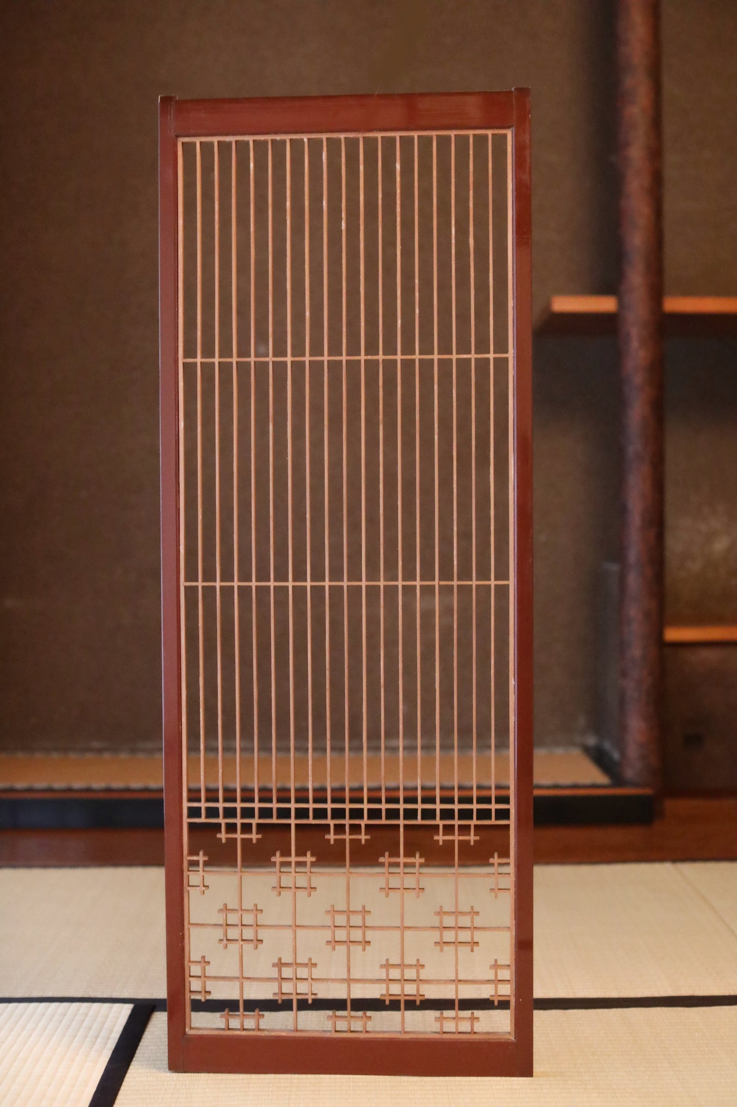 Antique Kumiko Shoji Screen, Japanese Wooden Lattice, furniture panel(H45.7x17.1in/H116×43.5cm)