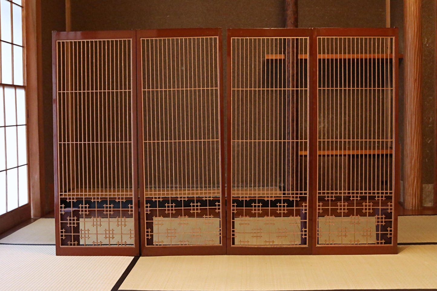 Antique Kumiko Shoji Screen, Japanese Wooden Lattice, furniture panel(H45.7x17.1in/H116×43.5cm)