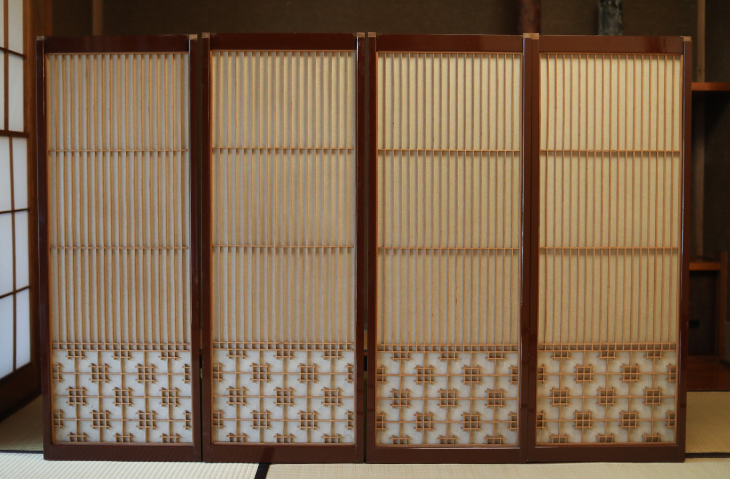 Japanese Furniture antique interior architectural screen,"kumiko, wooden framework" for a sliding screen, shoji, H45.7×17.1in/H116×43.5cm