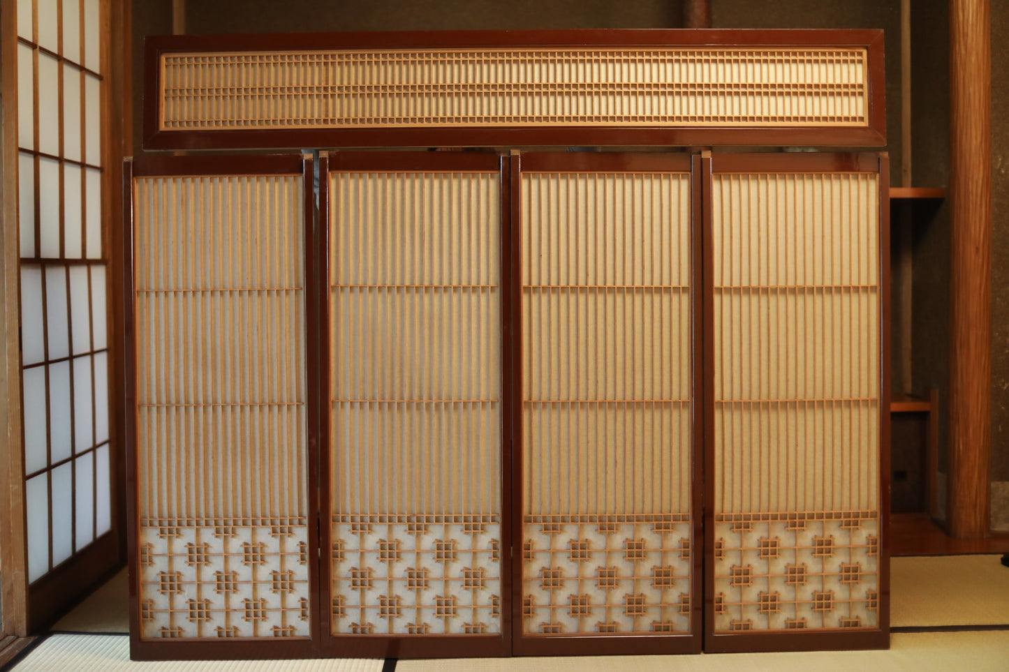 Japanese Furniture antique interior architectural screen,"kumiko, wooden framework" for a sliding screen, shoji, H45.7×17.1in/H116×43.5cm