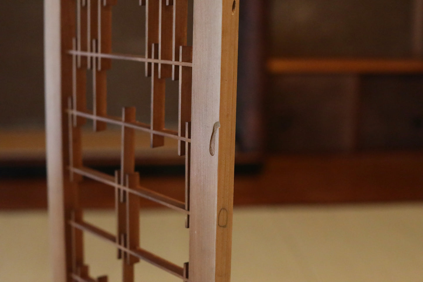 Japanese Furniture antique interior architectural screen,"kumiko, wooden framework" for a sliding screen, shoji, H35.6×10.1in/H90.4×25.6cm