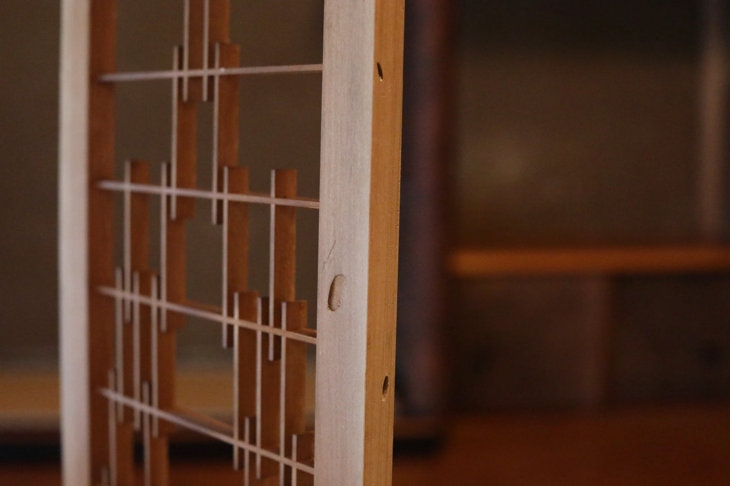 Japanese Furniture antique interior architectural screen,"kumiko, wooden framework" for a sliding screen, shoji, H35.6×10.1in/H90.4×25.6cm