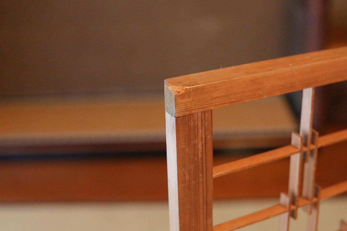 Japanese Furniture antique interior architectural screen,"kumiko, wooden framework" for a sliding screen, shoji, H35.6×10.1in/H90.4×25.6cm