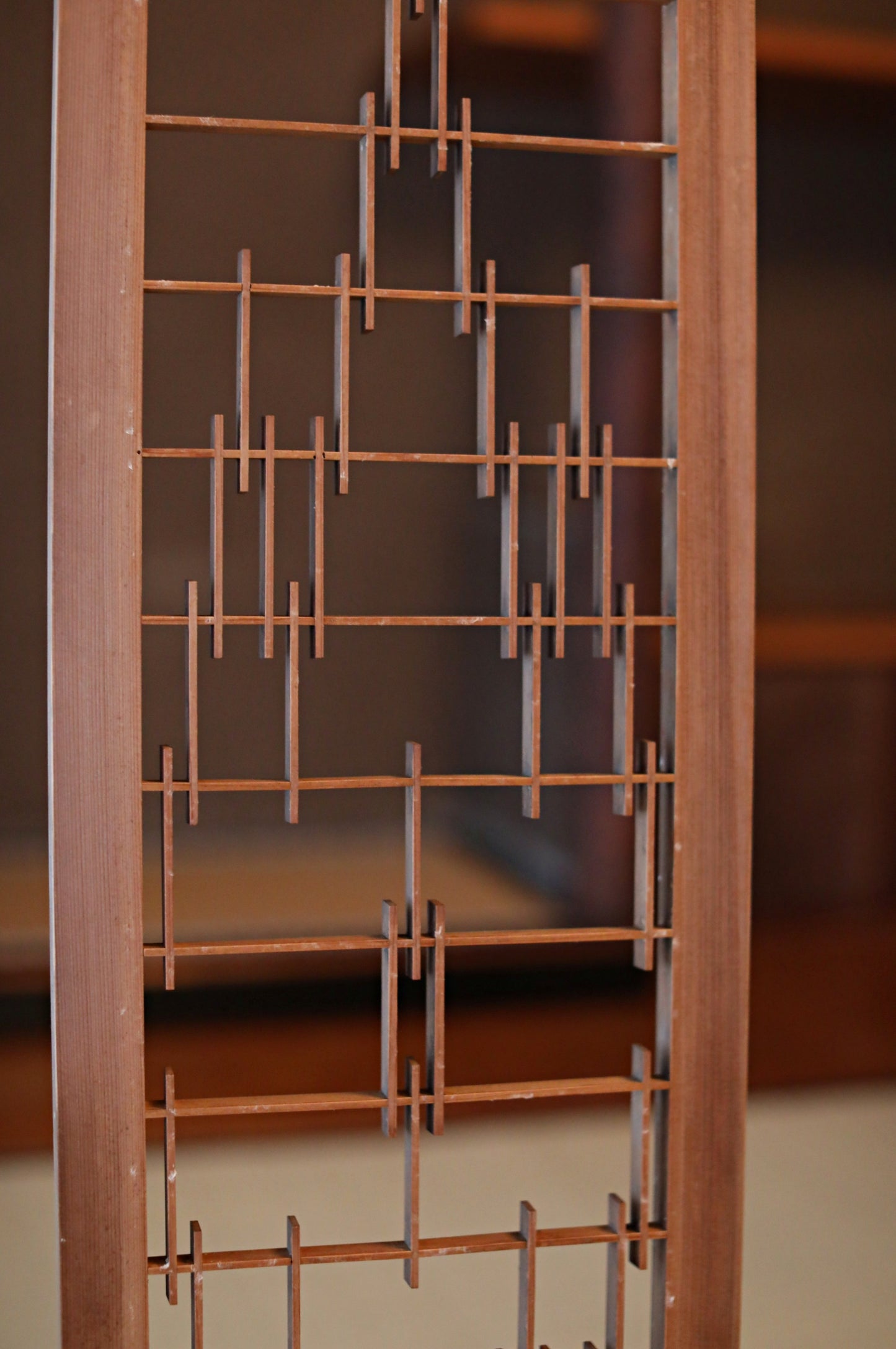 Japanese Furniture antique interior architectural screen,"kumiko, wooden framework" for a sliding screen, shoji, H35.6×10.1in/H90.4×25.6cm