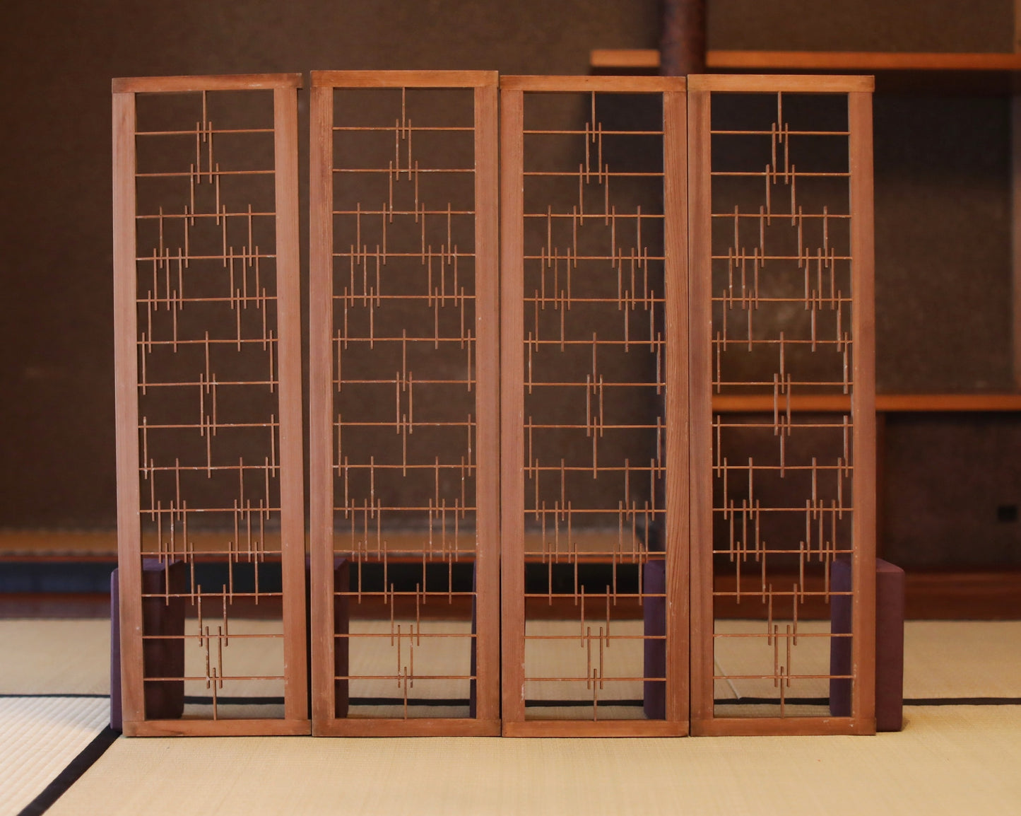 Japanese Furniture antique interior architectural screen,"kumiko, wooden framework" for a sliding screen, shoji, H35.6×10.1in/H90.4×25.6cm