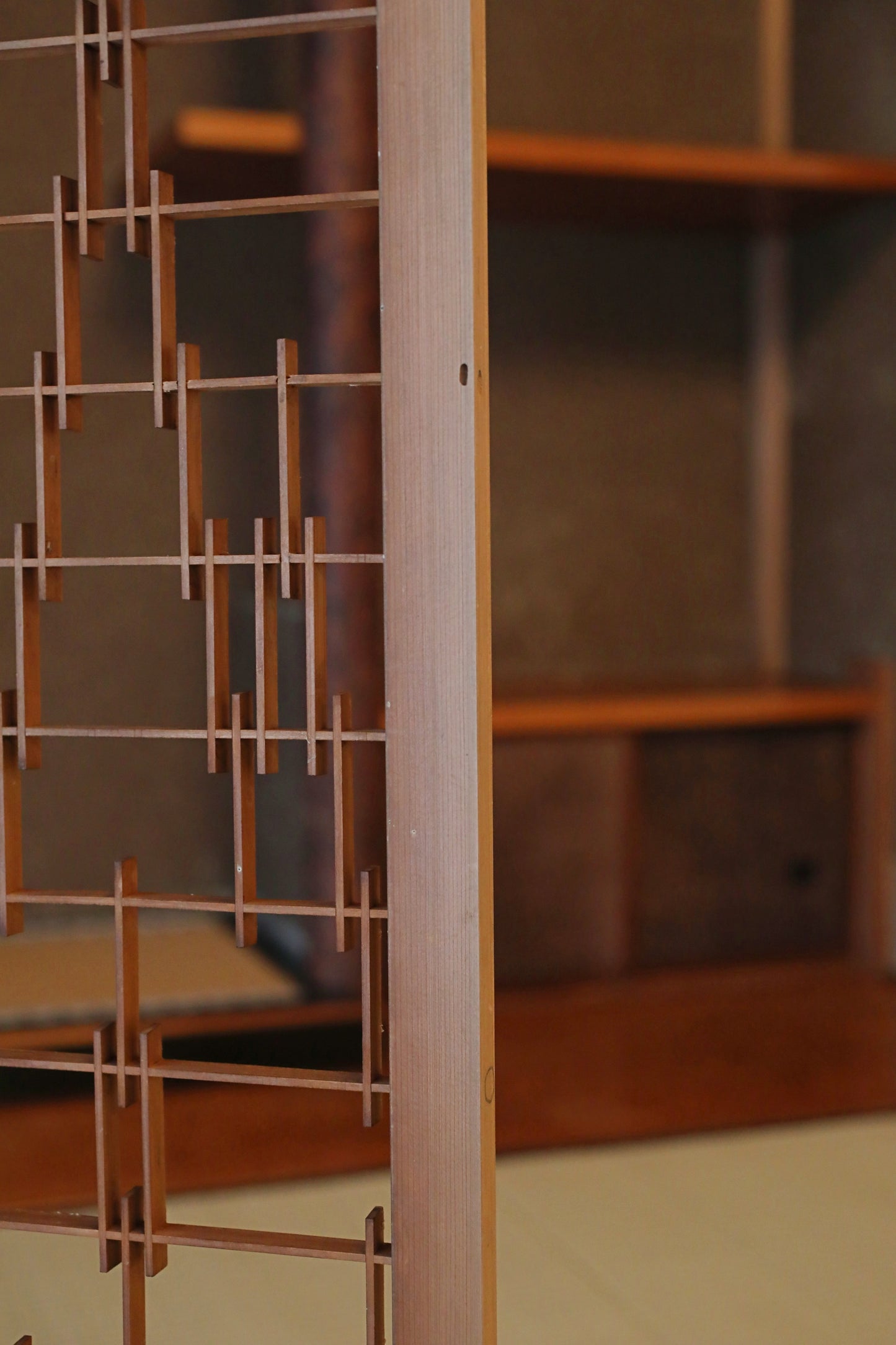 Japanese Furniture antique interior architectural screen,"kumiko, wooden framework" for a sliding screen, shoji, H35.6×10.1in/H90.4×25.6cm