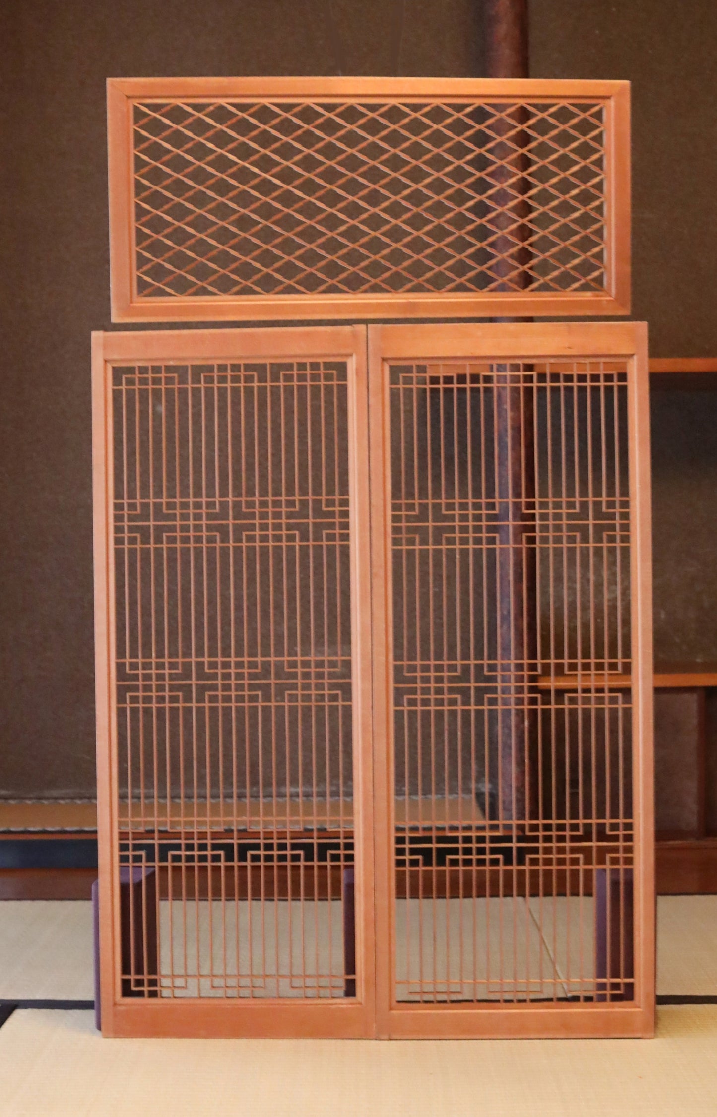 Japanese Furniture antique interior architectural screen,"kumiko, wooden framework" for a sliding screen, shoji, H31.1×14.1in/H78.9×35.7cm