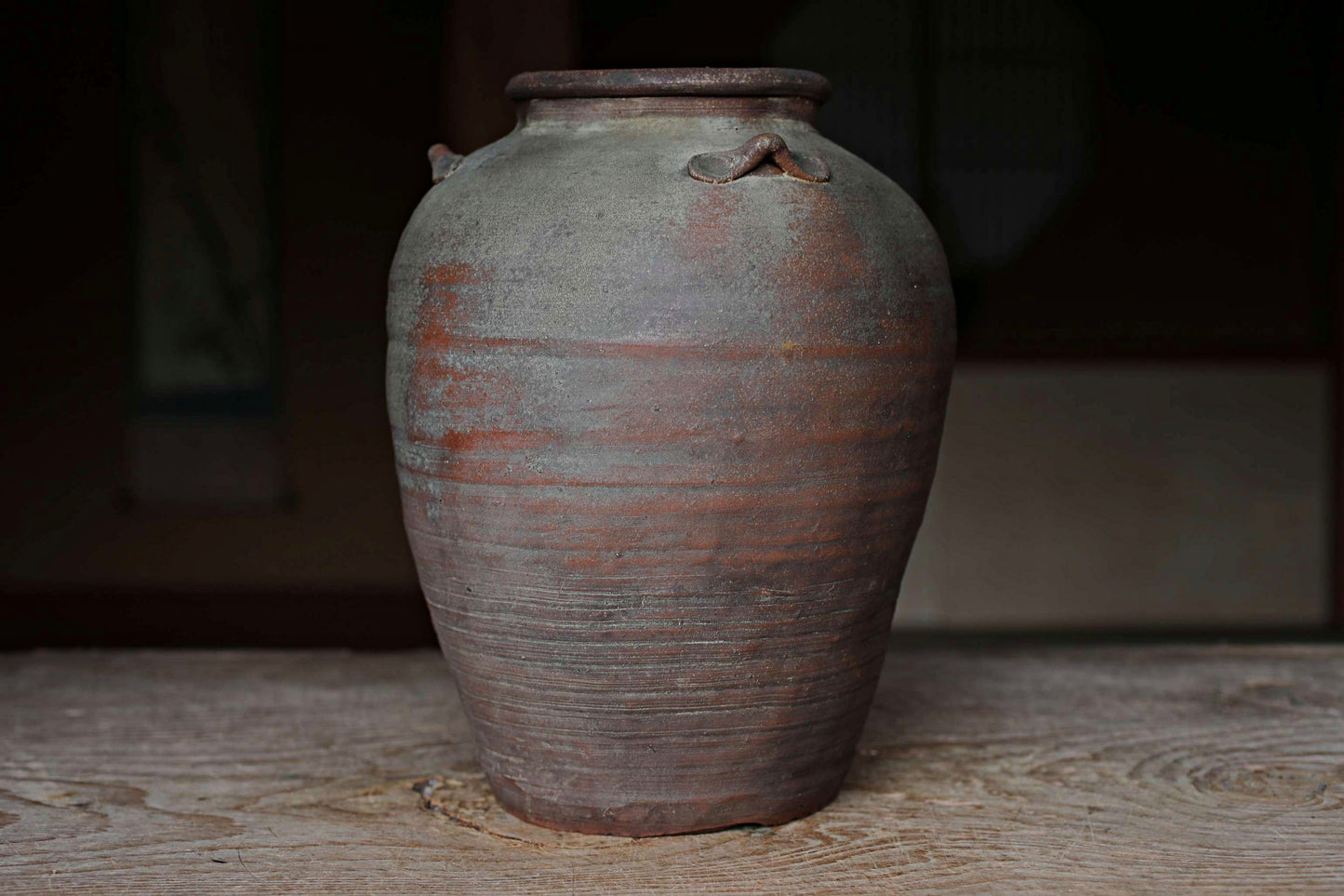 Antique Bizen Ceramic Jar, Japanese Flower Vase, Wabi Sabi Decor (H11.6in/H29.5cm)