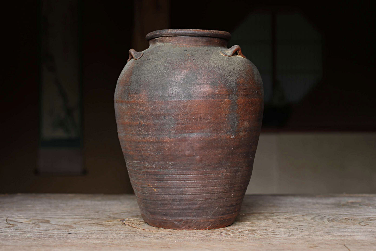Antique Bizen Ceramic Jar, Japanese Flower Vase, Wabi Sabi Decor (H11.6in/H29.5cm)