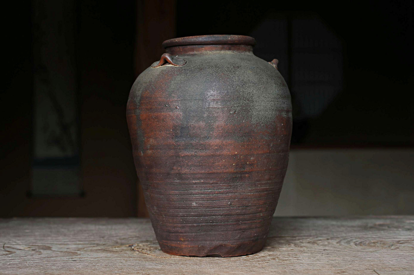 Antique Bizen Ceramic Jar, Japanese Flower Vase, Wabi Sabi Decor (H11.6in/H29.5cm)