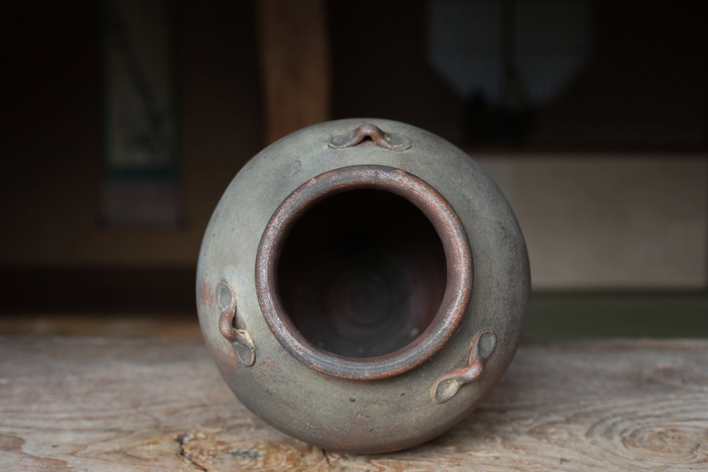 Antique Bizen Ceramic Jar, Japanese Flower Vase, Wabi Sabi Decor (H11.6in/H29.5cm)