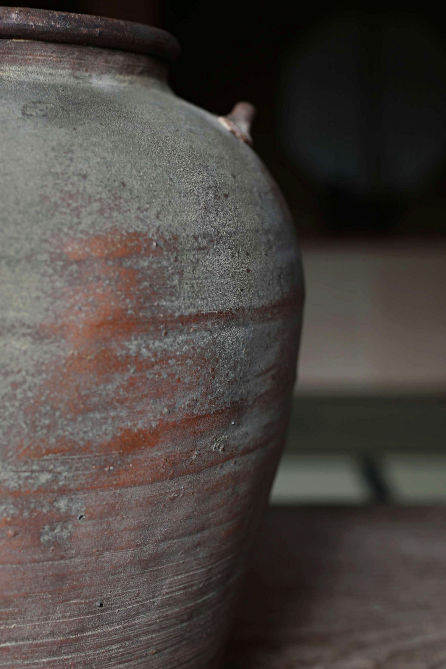 Antique Bizen Ceramic Jar, Japanese Flower Vase, Wabi Sabi Decor (H11.6in/H29.5cm)