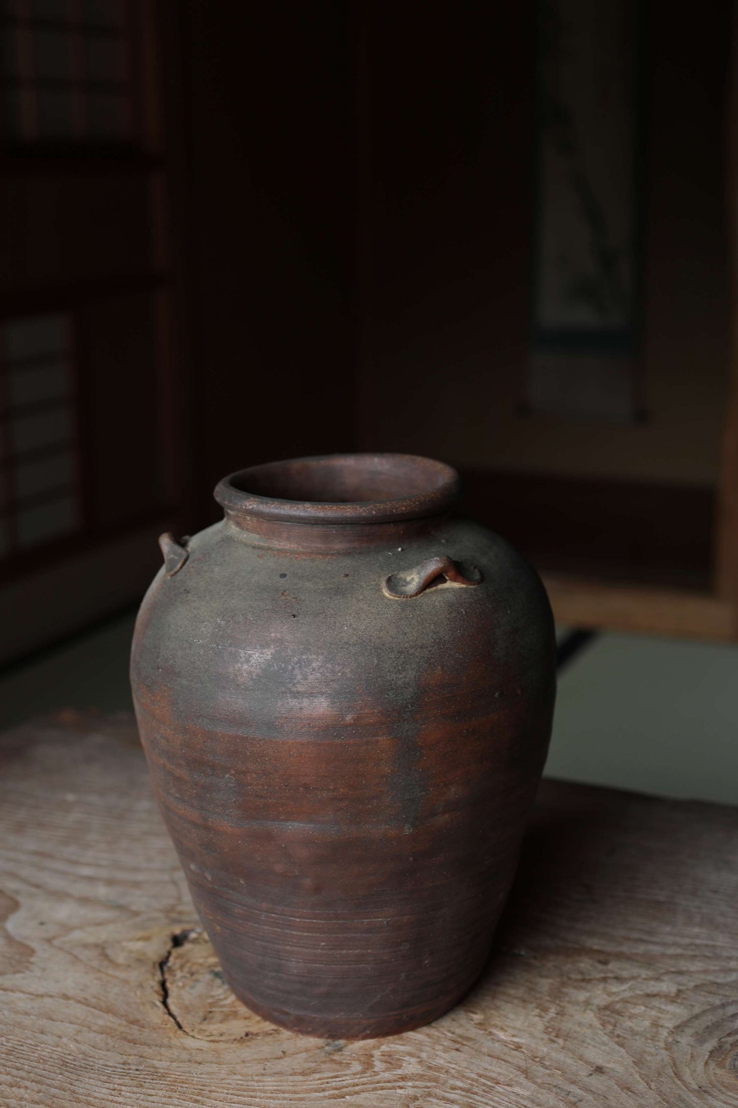 Antique Bizen Ceramic Jar, Japanese Flower Vase, Wabi Sabi Decor (H11.6in/H29.5cm)
