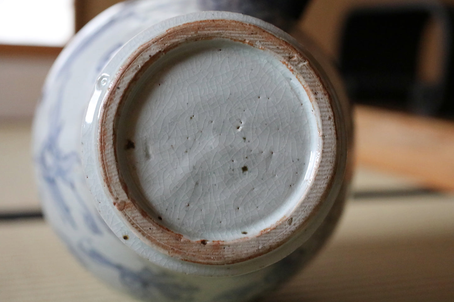 Lee Dynasty antique dragon vase large porcelain indigo blue with hand painting "sometsuke" jar H12.8in/H32.5cm