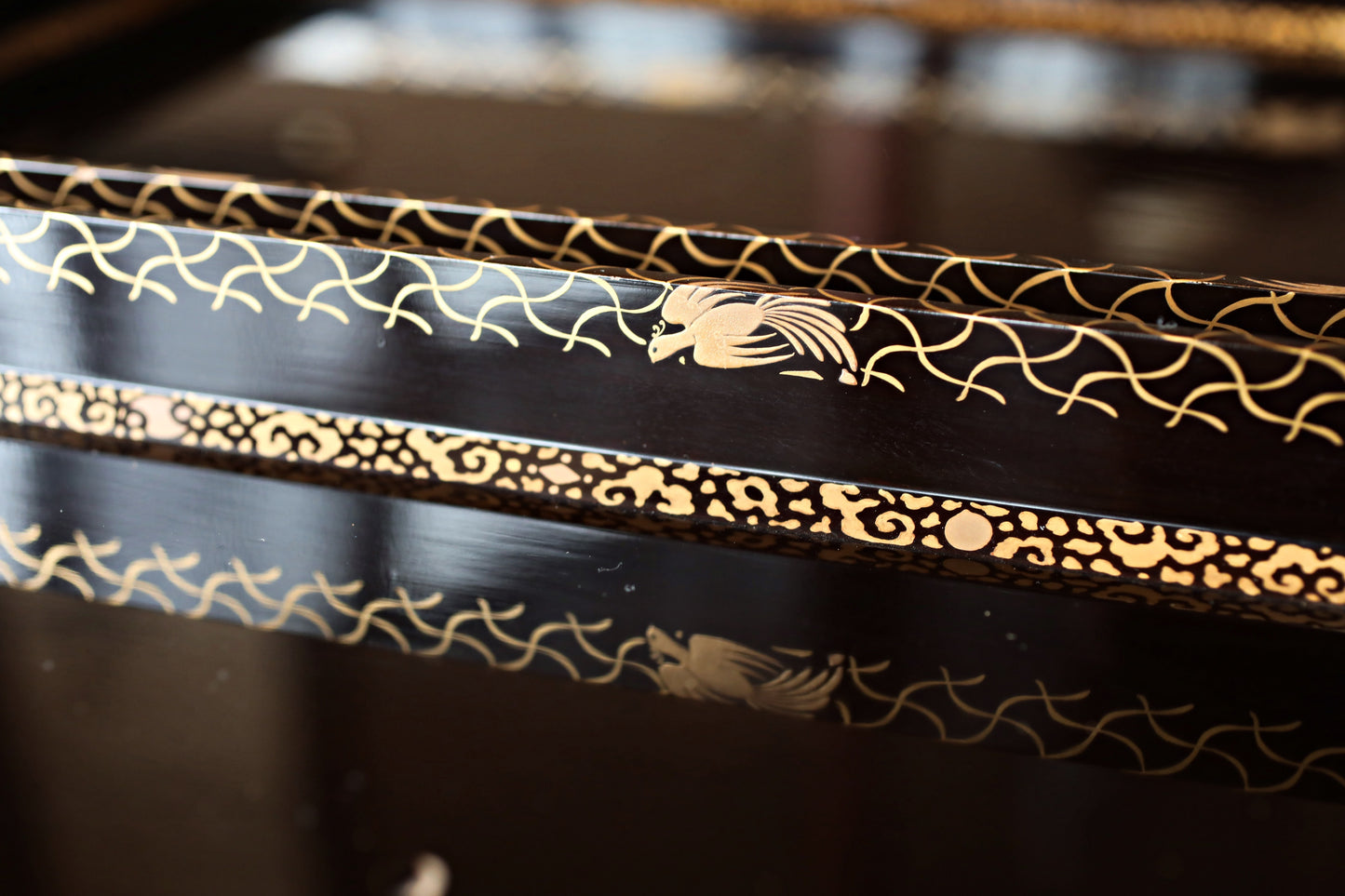 Japan antique EDO pair of URUSHI lacquer large trays Obon black gold MAKIE tableware