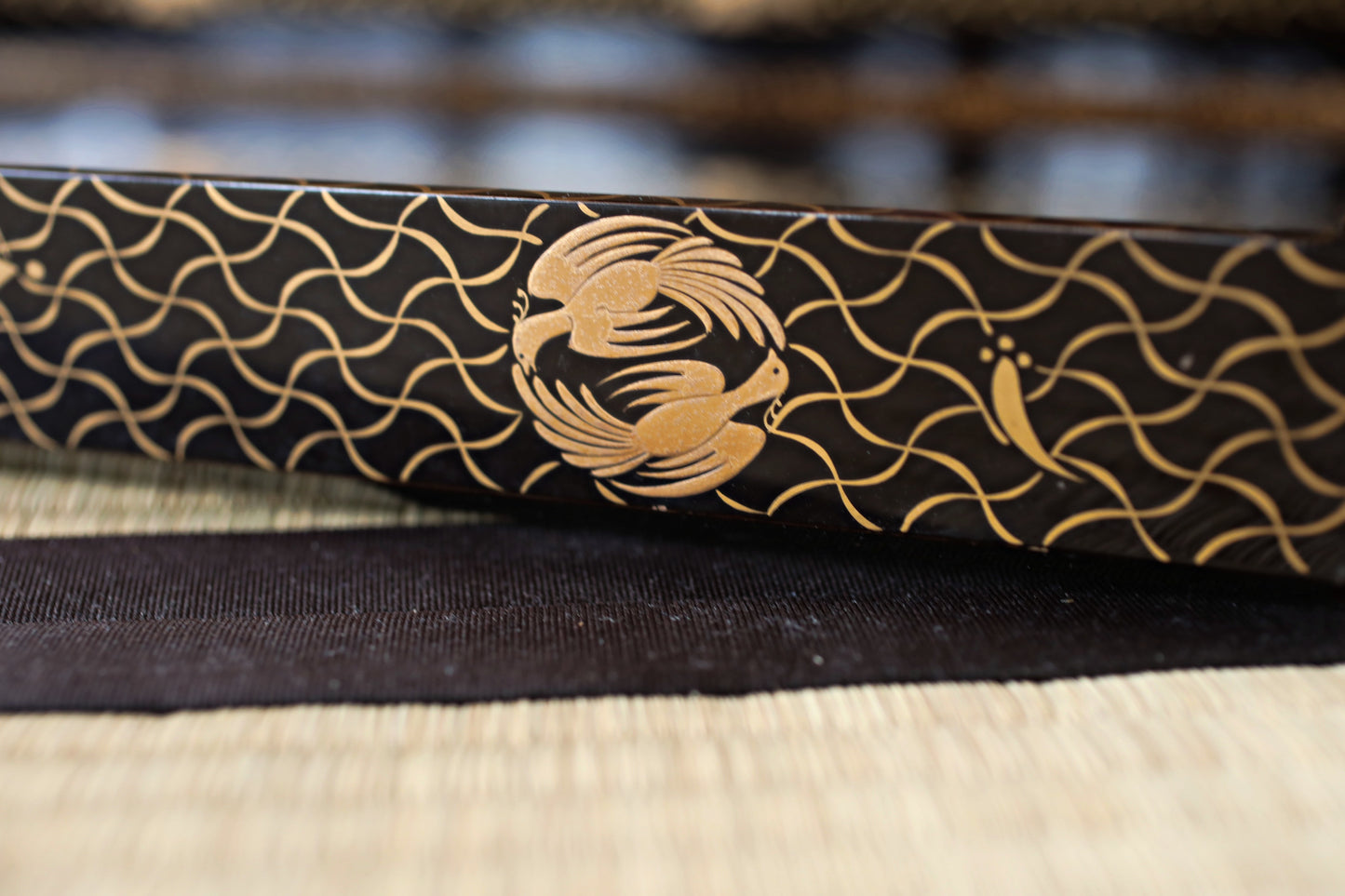 Japan antique EDO pair of URUSHI lacquer large trays Obon black gold MAKIE tableware