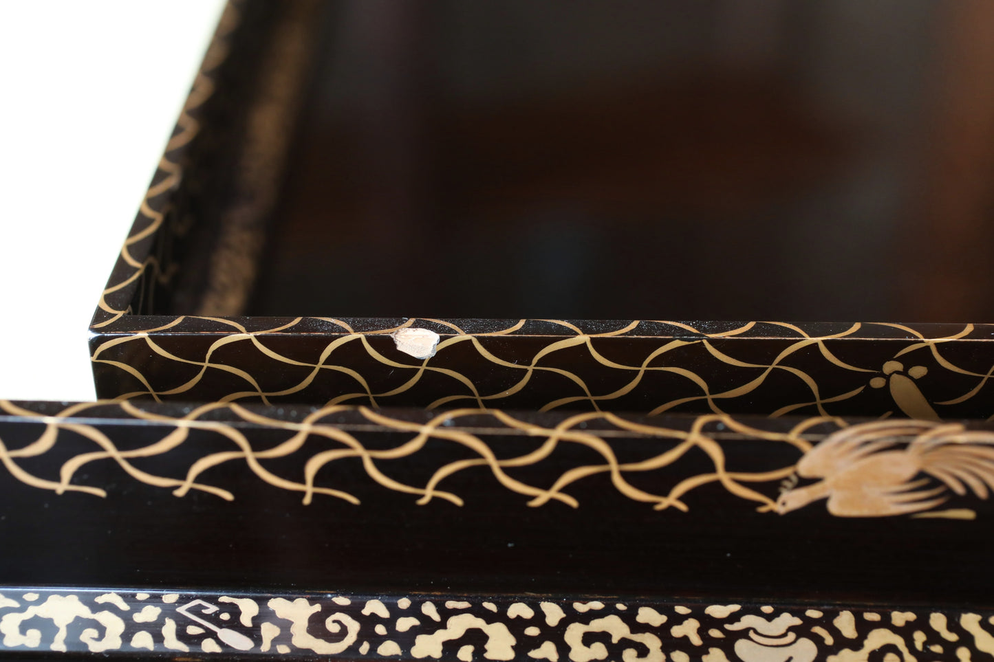 Japan antique EDO pair of URUSHI lacquer large trays Obon black gold MAKIE tableware