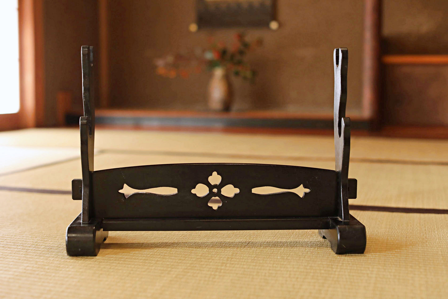 Vintage Black Lacquer Katana Rack, Japanese Samurai Sword Stand W17.9in/W45.5cm