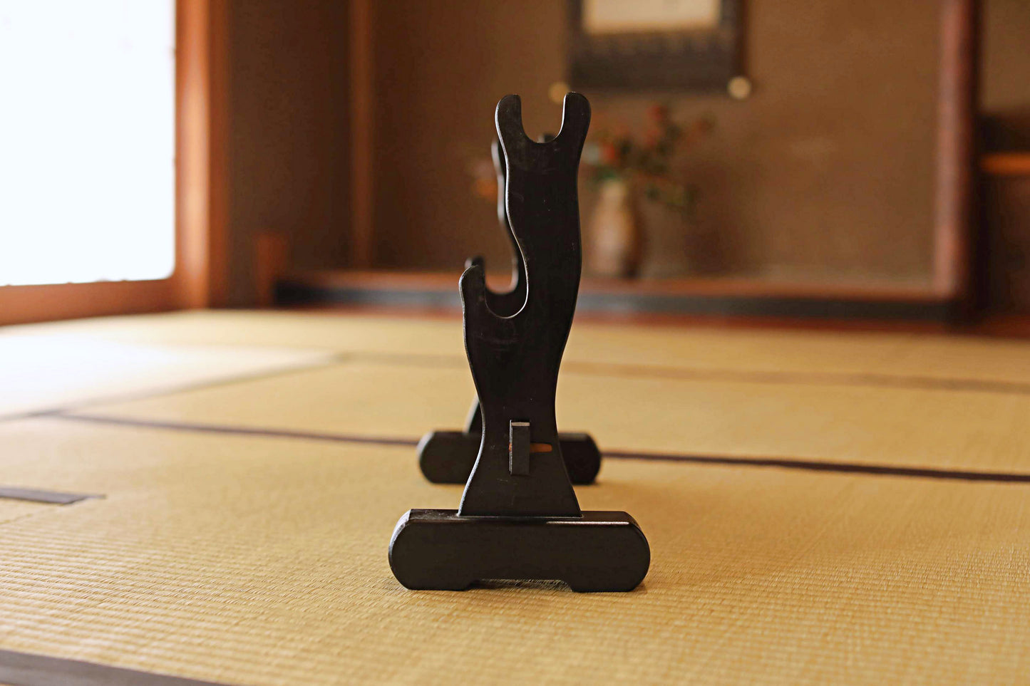 Vintage Black Lacquer Katana Rack, Japanese Samurai Sword Stand W17.9in/W45.5cm
