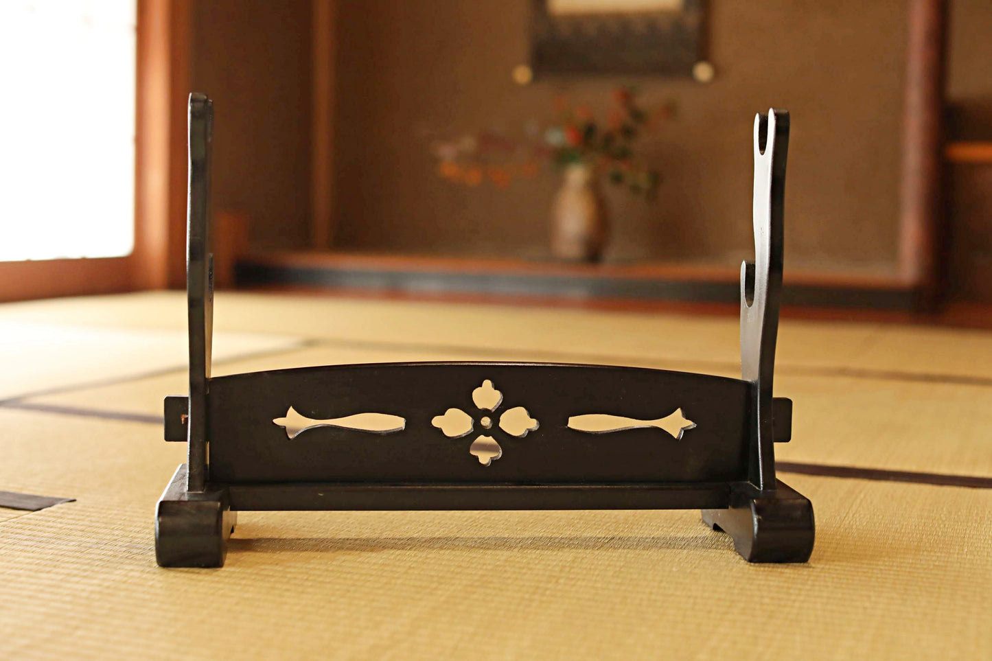 Vintage Black Lacquer Katana Rack, Japanese Samurai Sword Stand W17.9in/W45.5cm