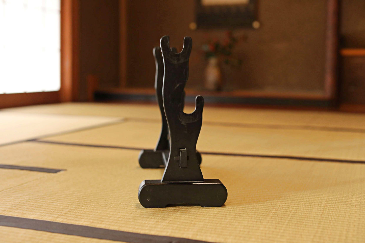 Vintage Black Lacquer Katana Rack, Japanese Samurai Sword Stand W17.9in/W45.5cm