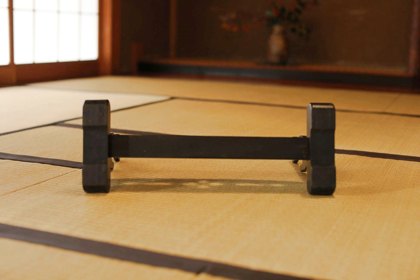 Vintage Black Lacquer Katana Rack, Japanese Samurai Sword Stand W17.9in/W45.5cm