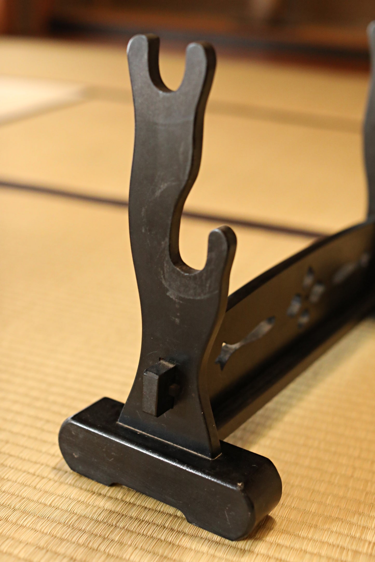 Vintage Black Lacquer Katana Rack, Japanese Samurai Sword Stand W17.9in/W45.5cm