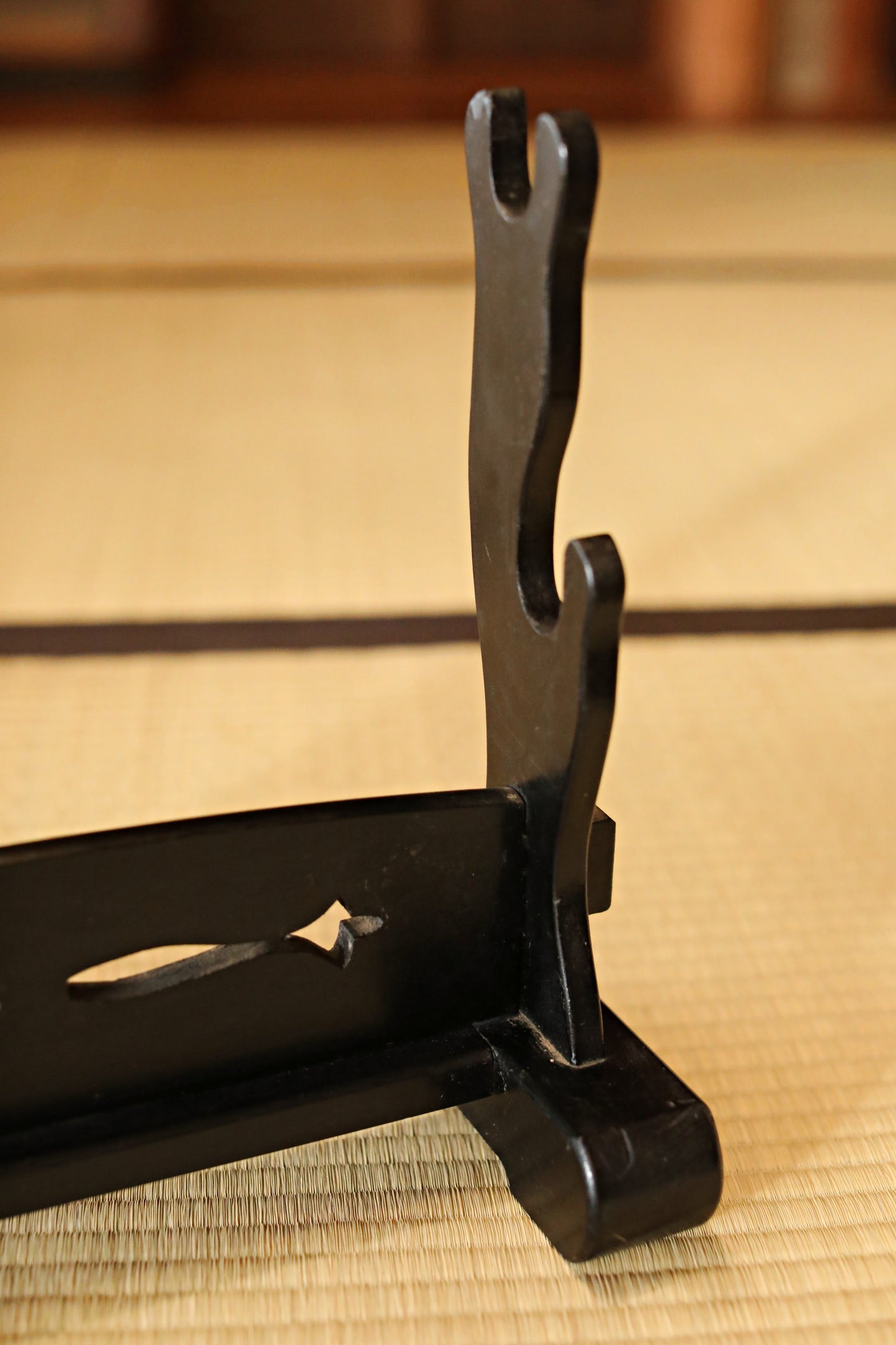 Vintage Black Lacquer Katana Rack, Japanese Samurai Sword Stand W17.9in/W45.5cm