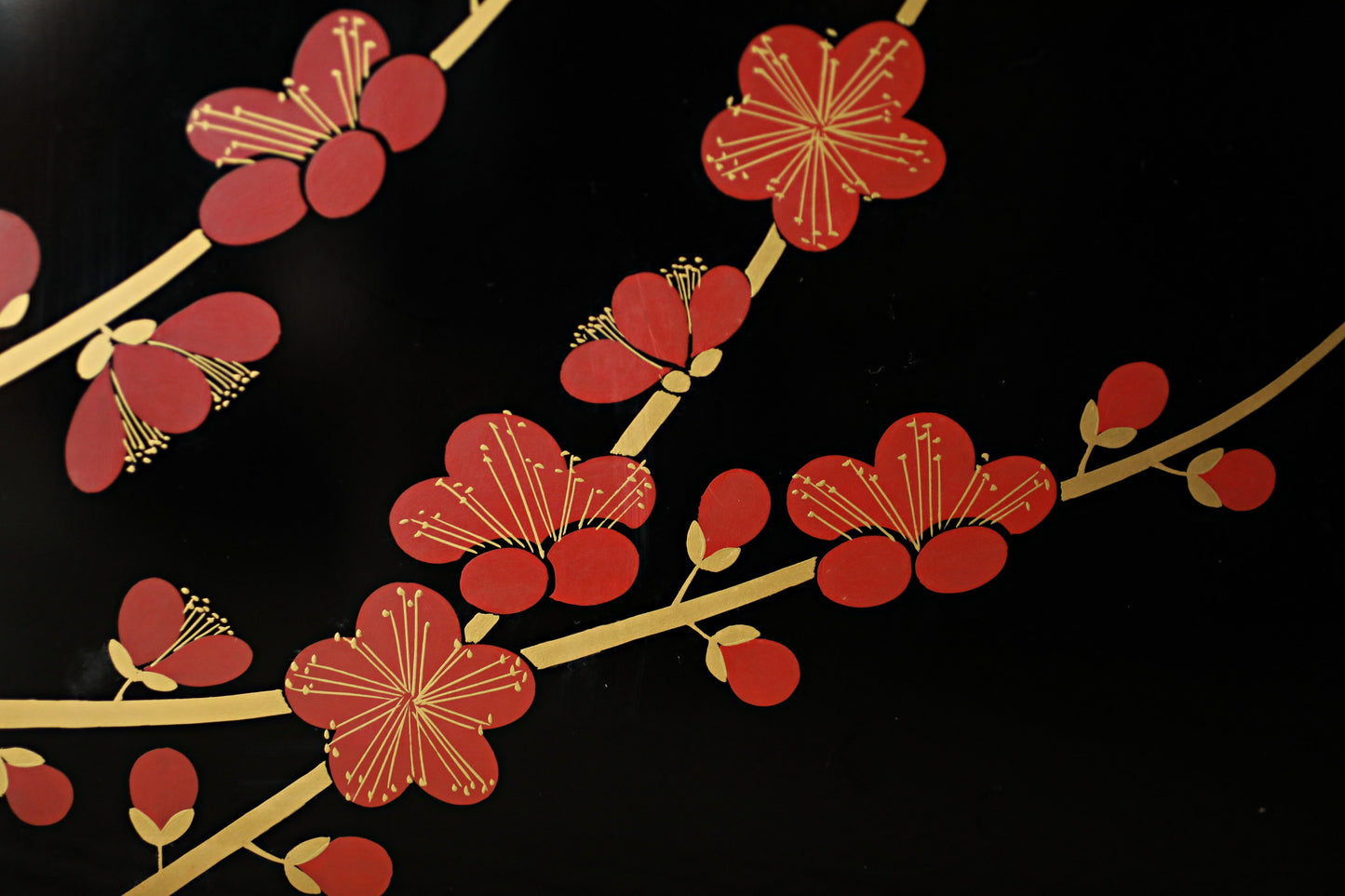 Vintage Japanese Lacquer Jubako Box, Plum Flower Makie, 1970s