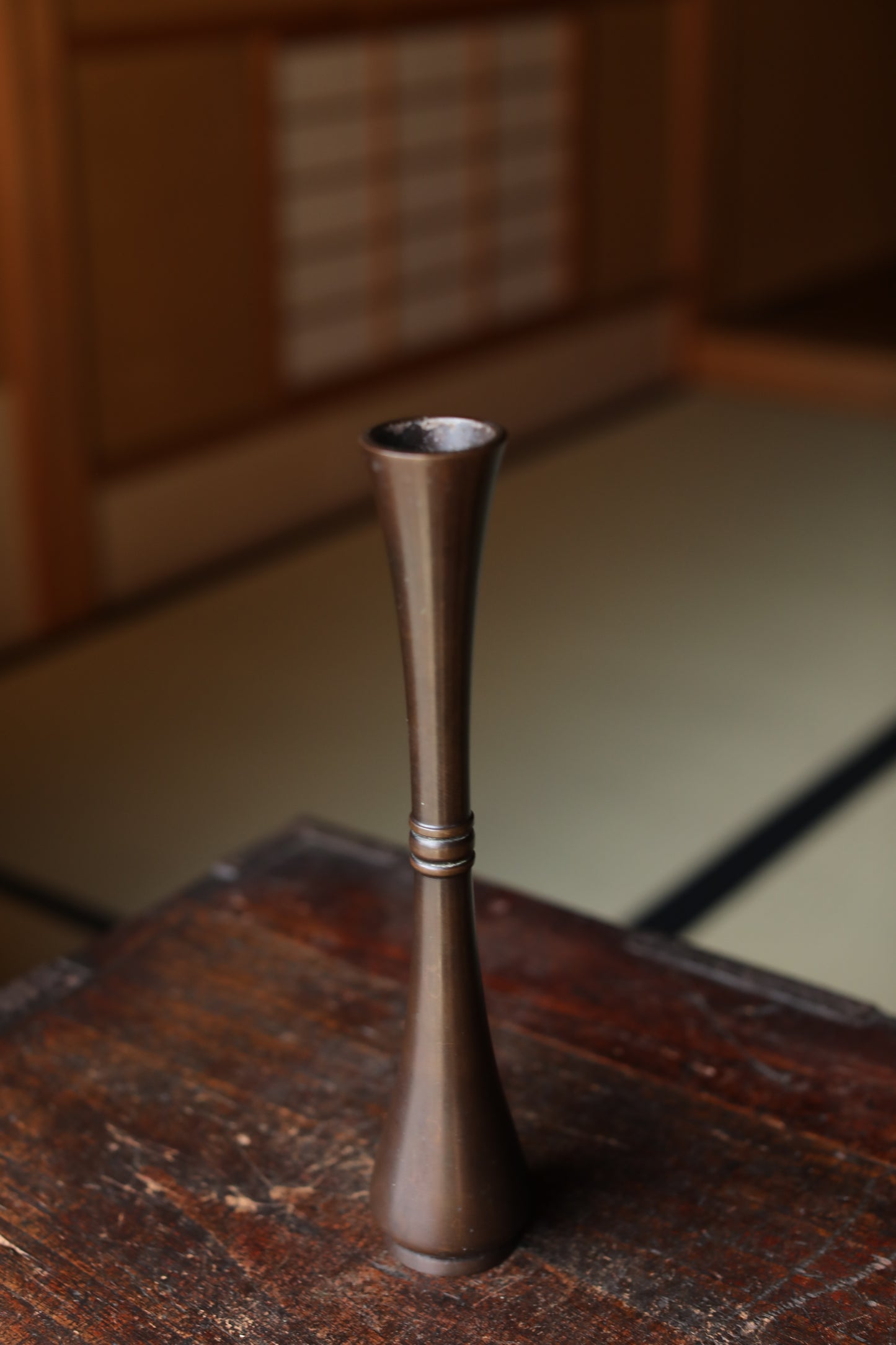 Vintage Japanese Bronze Vase, Crane Neck Ikebana Flower Arrangement, Signed