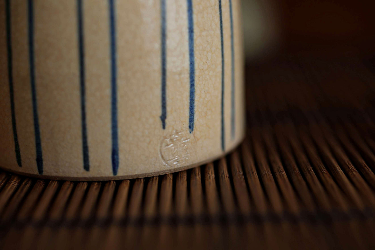 Vintage Oribe Sake Set, Vertical Stripes, Signed Ceramic Tokkuri, Tray