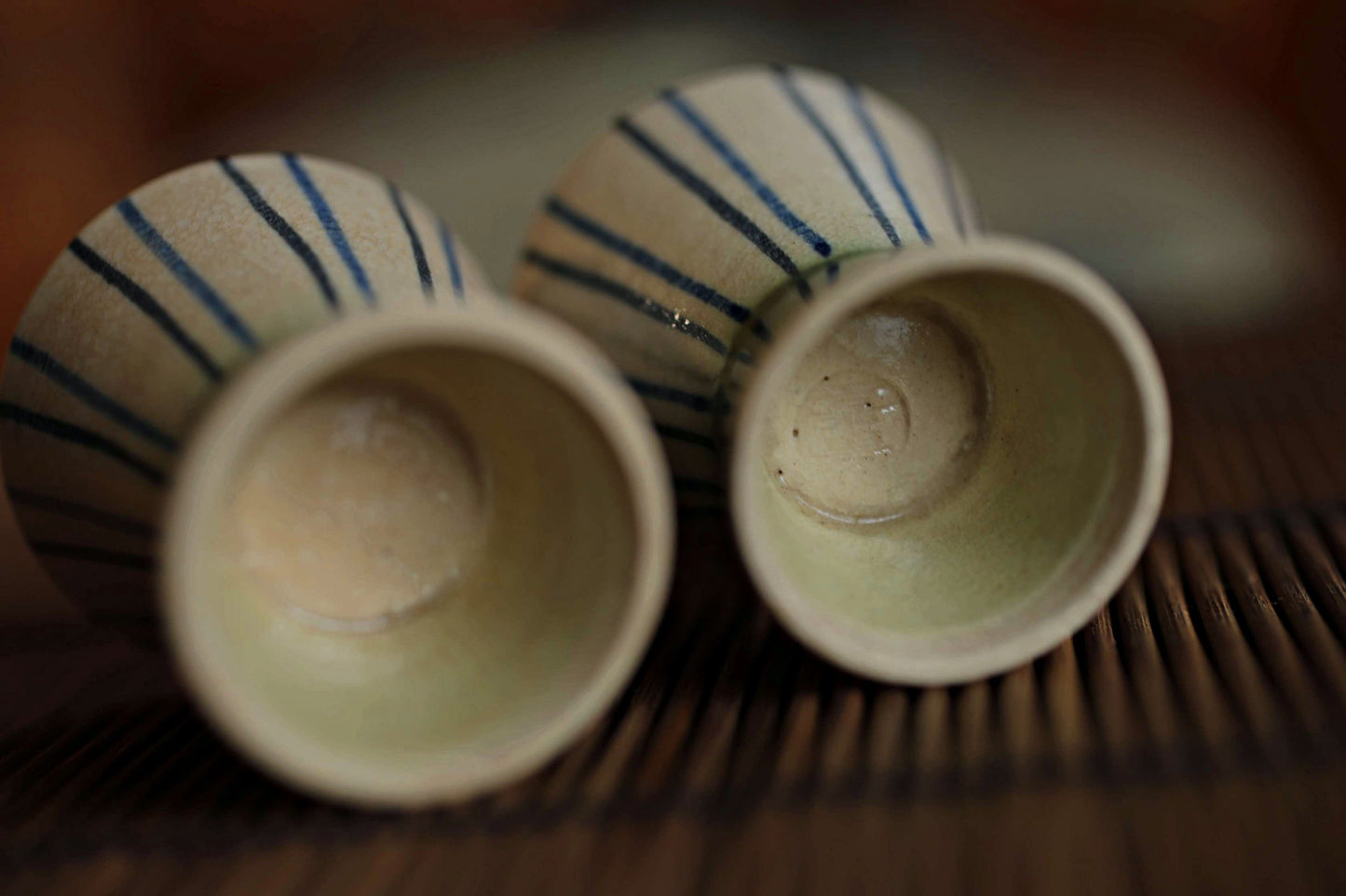 Vintage Oribe Sake Set, Vertical Stripes, Signed Ceramic Tokkuri, Tray