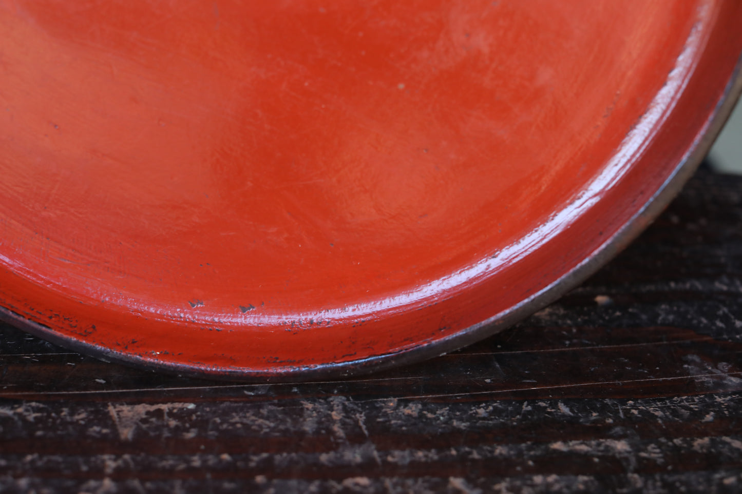 Antique Japanese Lacquered Obon Round Tray Signed, Red & Black Negoro